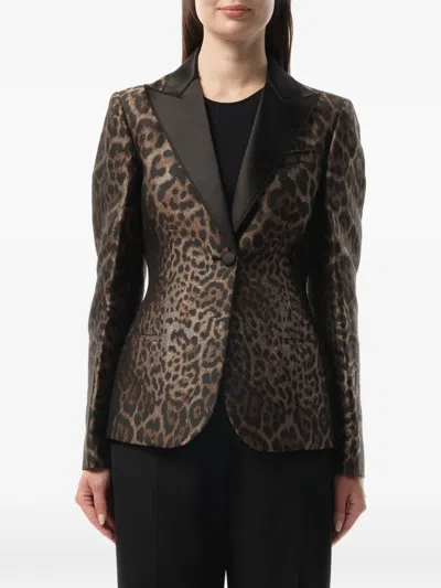 Lanvin Leopard-print Peak-lapels Blazer In Black