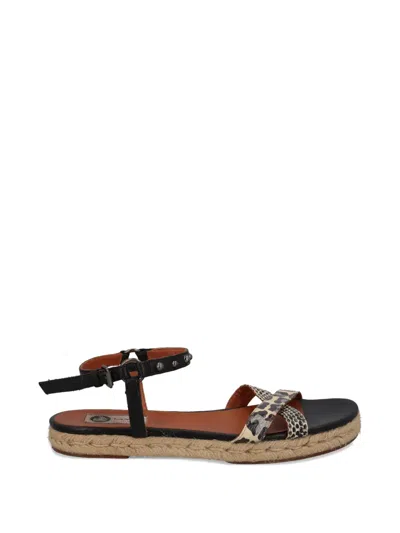 Pre-owned Lanvin Leopard-print Snakeskin-effect Sandals In Black