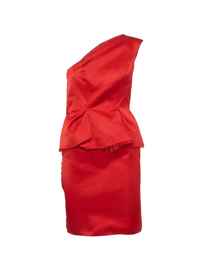 Pre-owned Lanvin Les 10 Ans One-shoulder Peplum Mini Dress In Red