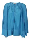 Lanvin Flowing Pleated Blouse Tie Neck In Blue