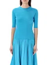 Lanvin Rib Knit Short Sleeve Sweater In Light Blue