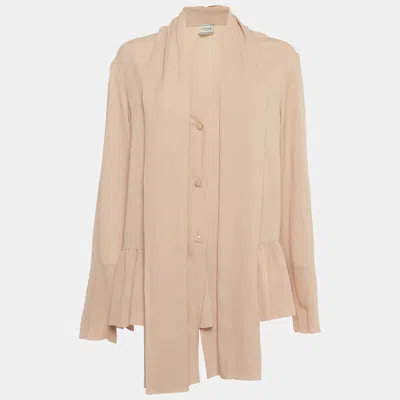 Pre-owned Lanvin Light Pink Crepe Draped Long Sleeve Blouse L