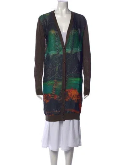 Pre-owned Lanvin Linen Graphic Print Sweater In Green