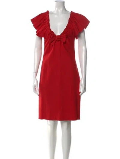 Pre-owned Lanvin Linen Knee-length Dress In Red