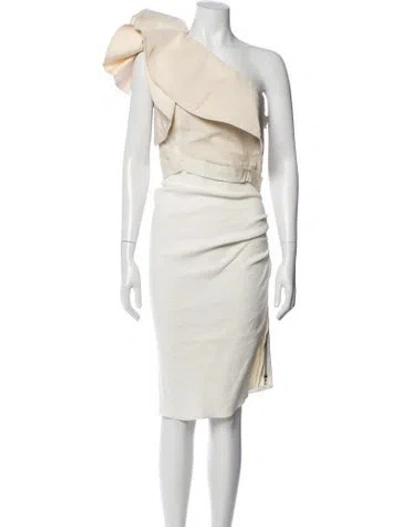 Pre-owned Lanvin Linen Midi Length Dress In White