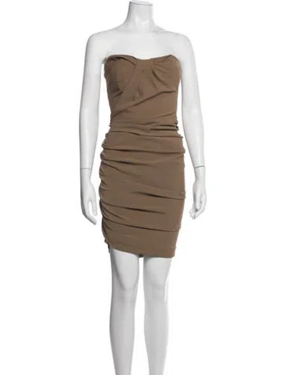 Pre-owned Lanvin Linen Mini Dress In Brown