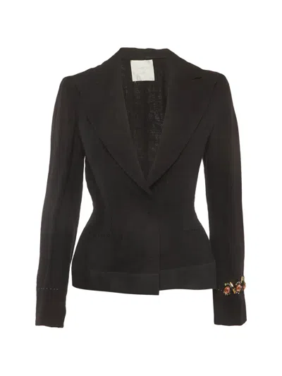 Pre-owned Lanvin Linen Single-breasted Blazer In Black
