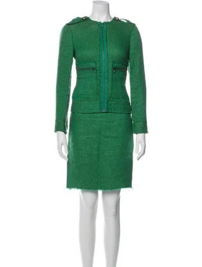 Pre-owned Lanvin Linen Tweed Pattern Skirt Set In Green