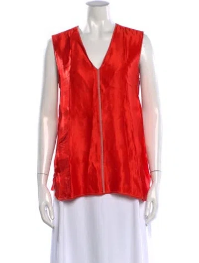 Pre-owned Lanvin Linen V-neck Top In Orange