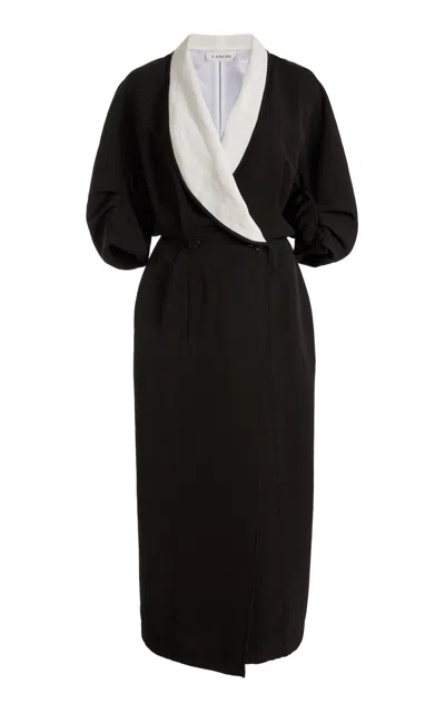 Lanvin Linen-blend Shawl Coat Midi Dress In Black