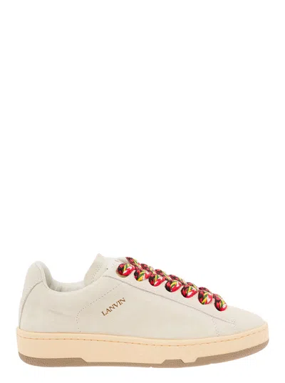 Lanvin 'lite Curb' White Low Top Sneakers With Oversized Multicolor Laces In Leather Woman