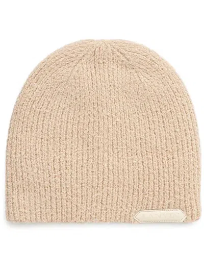 Lanvin Logo-appliqué Beanie In Neutrals