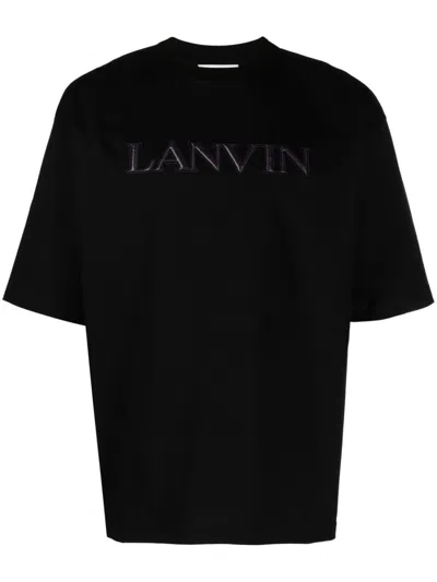 Lanvin Black Logo Appliqué Cotton T-shirt For Men From Ss24 Collection