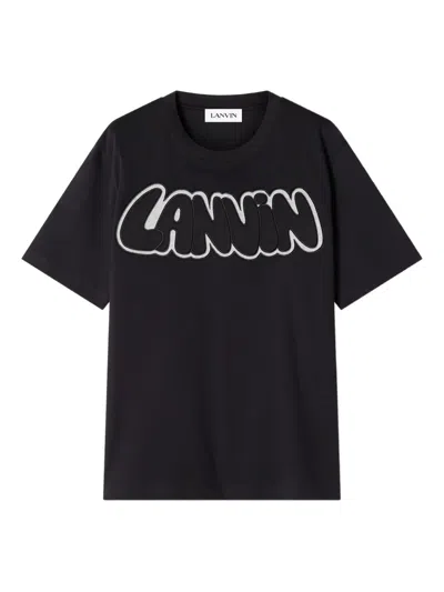 Lanvin Logo Embroidered Crewneck T Shirt In Black