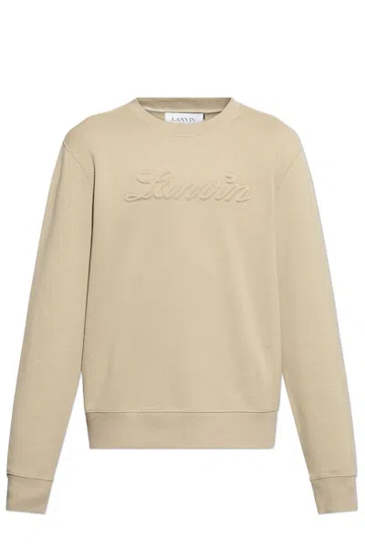 Lanvin Logo Embossed Ribbed Sweatshirt In Beige