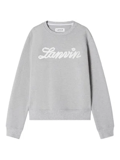 Lanvin Grey Embroidered Logo Cotton Sweatshirt In Multi