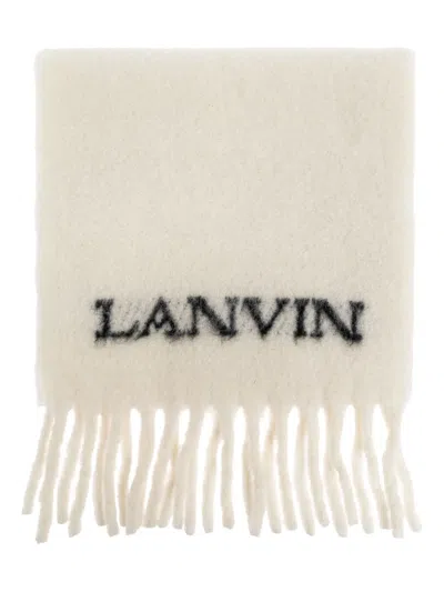 Lanvin Logo-detail Fringed Scarf In Neutral