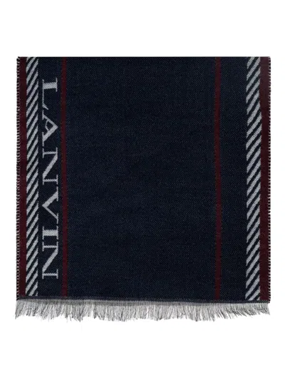 Lanvin Logo-detail Fringed Scarf In Blue