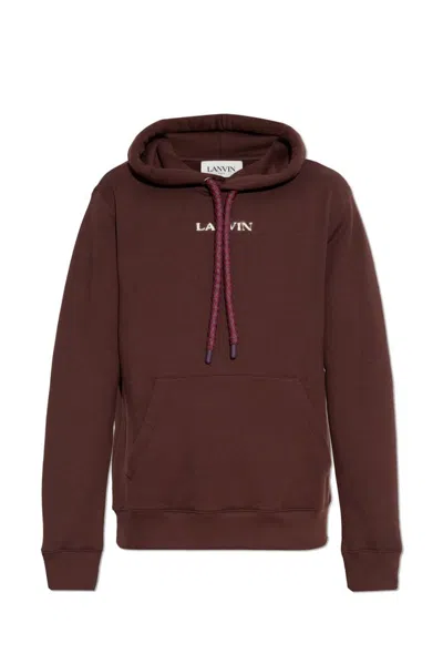 Lanvin Cotton Logo Embroidered Hoodie In Red