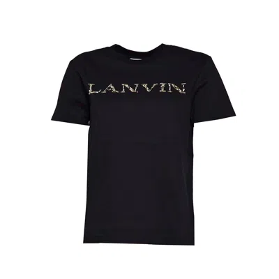 Lanvin Beaded Logo-embroidered T-shirt In Black
