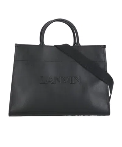 Lanvin Logo-embossed Leather Tote Bag In Black