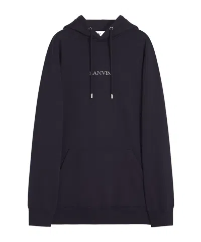 Lanvin Logo-embroidered Cotton Hoodie In Black