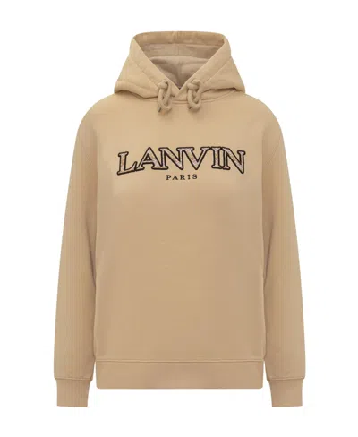 Lanvin Logo-embroidered Cotton Hoodie In Nude