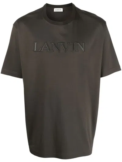 Lanvin Logo-embroidered Cotton T-shirt In Gray