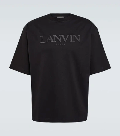 Lanvin Logo Embroidered Cotton T-shirt In Black
