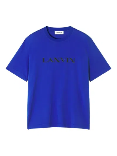Lanvin Logo-embroidered Cotton T-shirt In Blue
