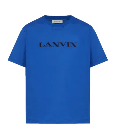 Lanvin Logo-embroidered Cotton T-shirt In Blue