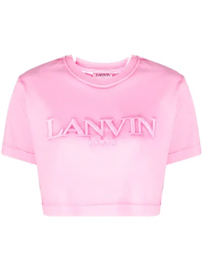 Lanvin Logo Printed Over Crop Jersey T-shirt In Pink