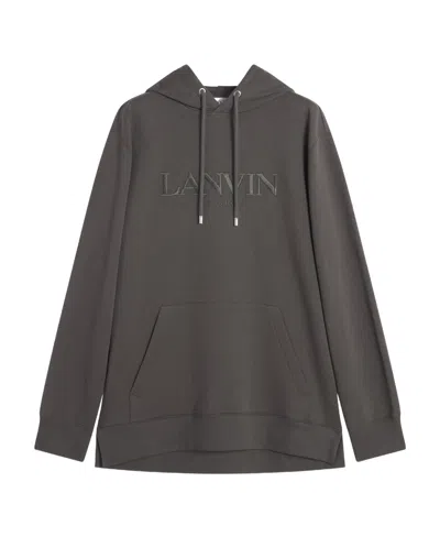 Lanvin Logo-embroidered Drawstring Hoodie In Black