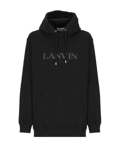 LANVIN LANVIN LOGO EMBROIDERED DRAWSTRING HOODIE