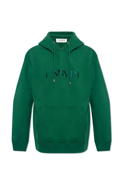 Lanvin Logo-embroidered Cotton Hoodie In Bottle