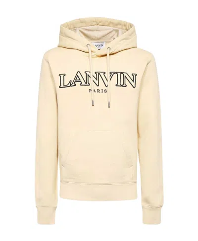 Lanvin Logo-embroidered Drawstring Hoodie In Nude
