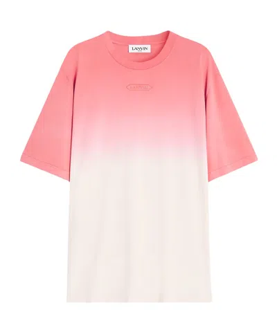 Lanvin Logo Embroidered Gradient Effect Crewneck T-shirt In Beige