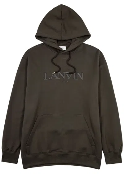 Lanvin Logo-embroidered Hooded Cotton Sweatshirt In Dark Grey