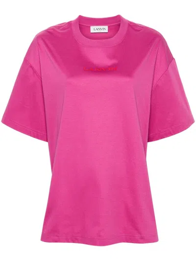 Lanvin Logo-embroidered T-shirt In Pink & Purple