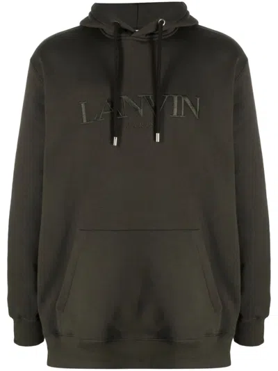 Lanvin Logo-embroidery Cotton Hoodie In Green