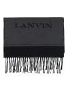 Lanvin Logo Fringed Scarf In Gray