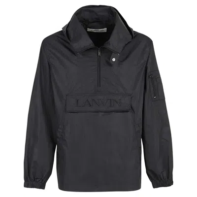 Lanvin Logo Hooded Windbreaker In Black