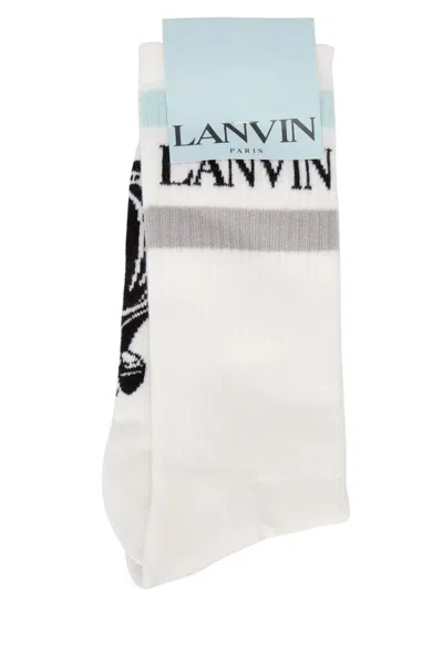 Lanvin Logo Intarsia Striped Socks In White