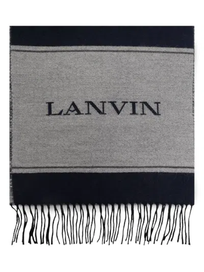 Lanvin Logo-jacquard Striped Scarf In Grey