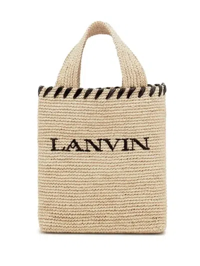 Lanvin Logo-motif Raffia Tote Bag In Neutrals