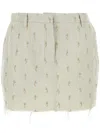 Lanvin Embroidered Frayed Hem Mini Skirt In Nude