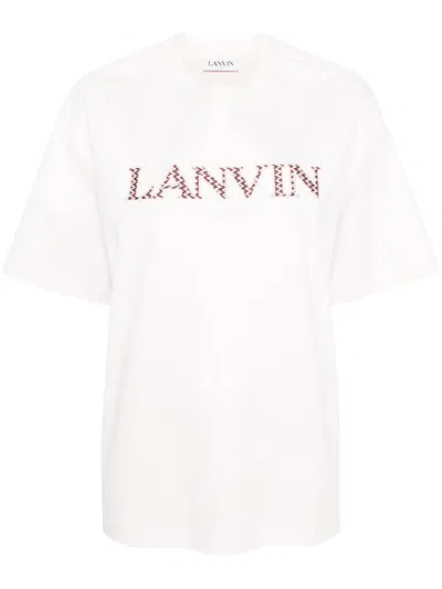 Lanvin Logo Embroidered Cotton Drop Shoulder T-shirt In White