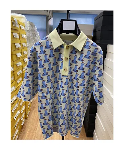 Lanvin Logo Pattern Polo Shirt In Gray