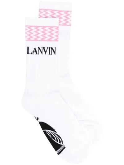 Lanvin Logo-print Calf-length Socks In 0052 White/light Pin