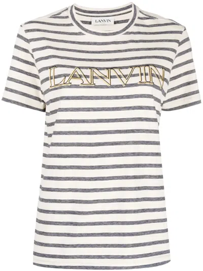 Lanvin Striped Crew Neck T-shirt With Short Sleeves In White